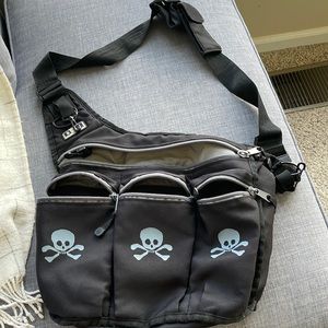 Diaper Dad black diaper bag with skulls